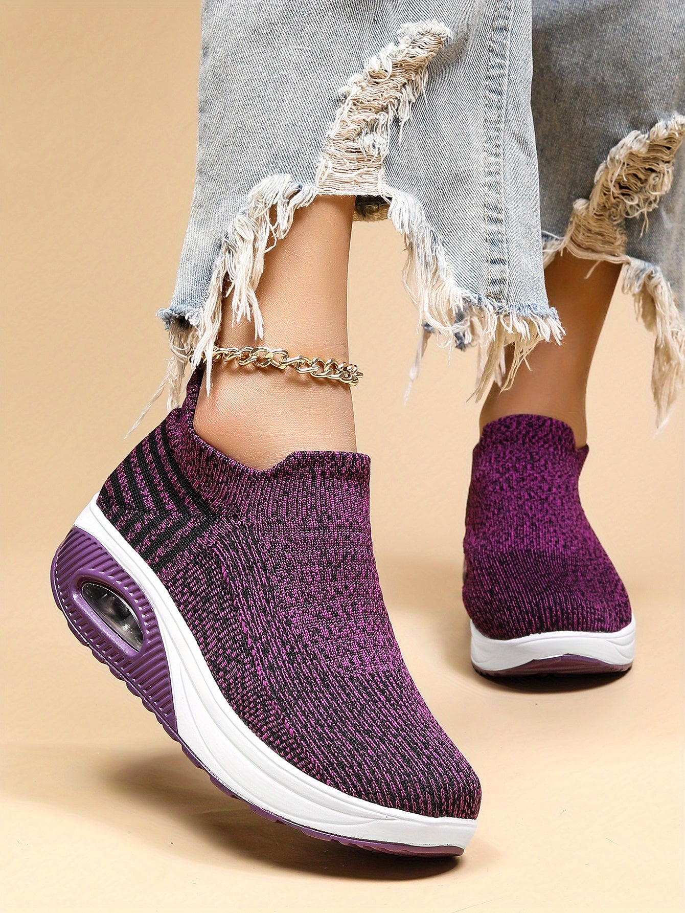 Women's Air Cushion Breathable Low Top Slip On Sneakers CD414