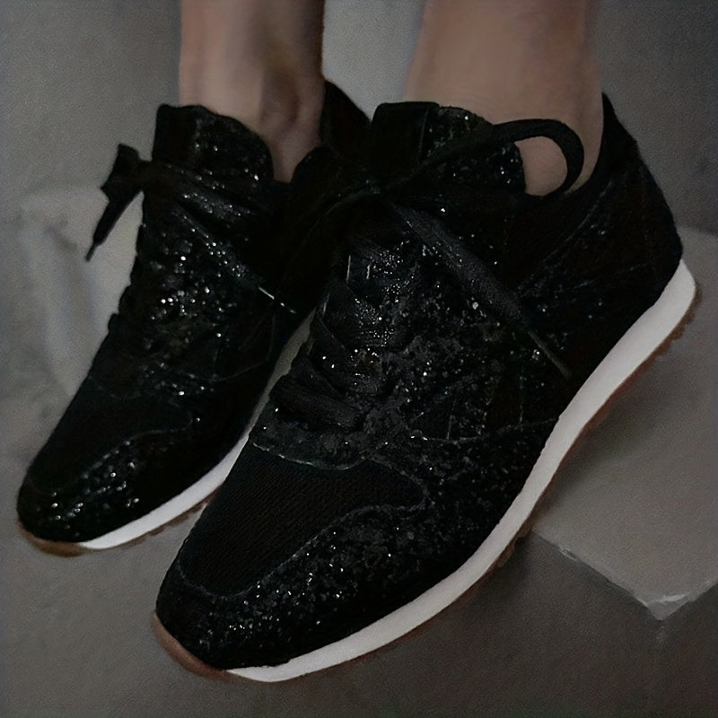 Women's Glitter Sequins Sports Mesh Lace Up Sneakers CD409