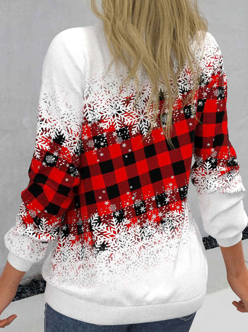 Women's Christmas Fashion Plaid Print Long Sleeve Sweatshirt