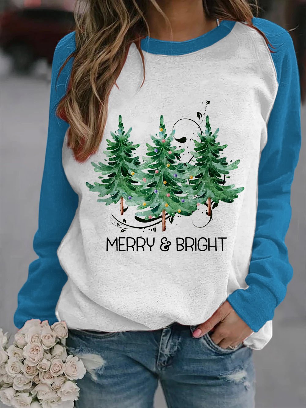 Women's Merry And Bright Christmas Tree🎄 Print Casual Sweatshirt