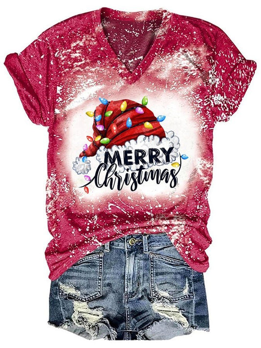 Christmas Fashion Tie Dye Print Short Sleeve T-Shirt