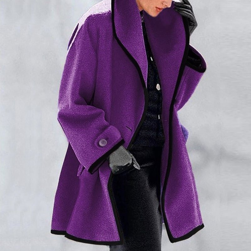 Women's Stylish Hooded Color Block Woolen Coat