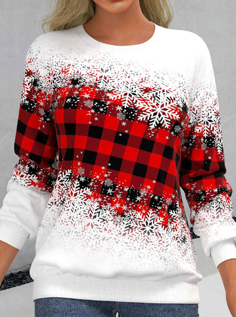 Women's Christmas Fashion Plaid Print Long Sleeve Sweatshirt