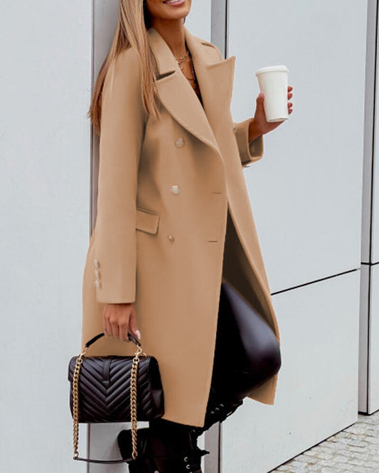 Women's Fashion Long Sleeve Double Breasted Overcoat