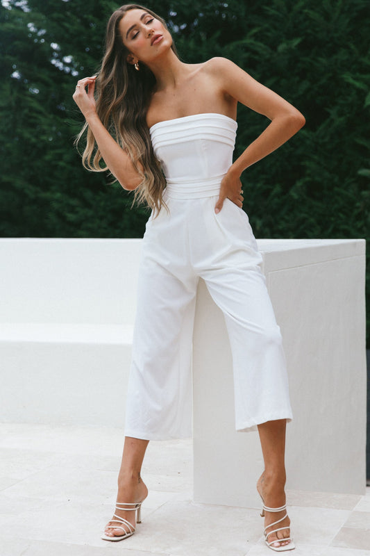 Charlotte Strapless Wide Leg Jumpsuit White