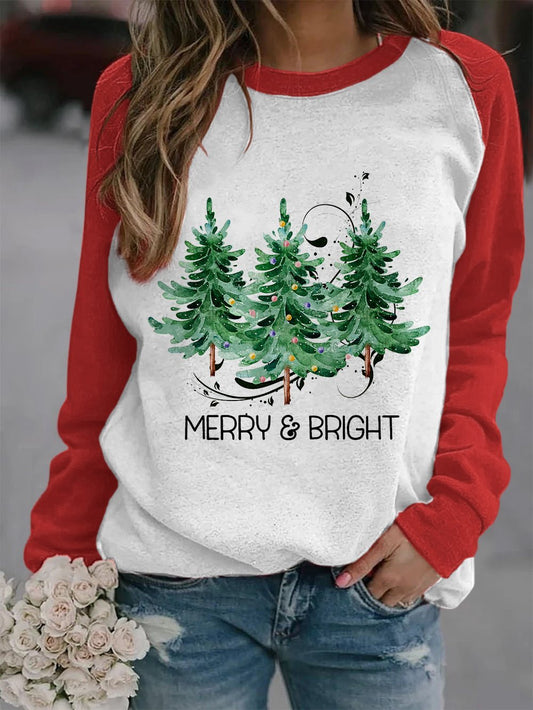 Women's Merry And Bright Christmas Tree🎄 Print Casual Sweatshirt