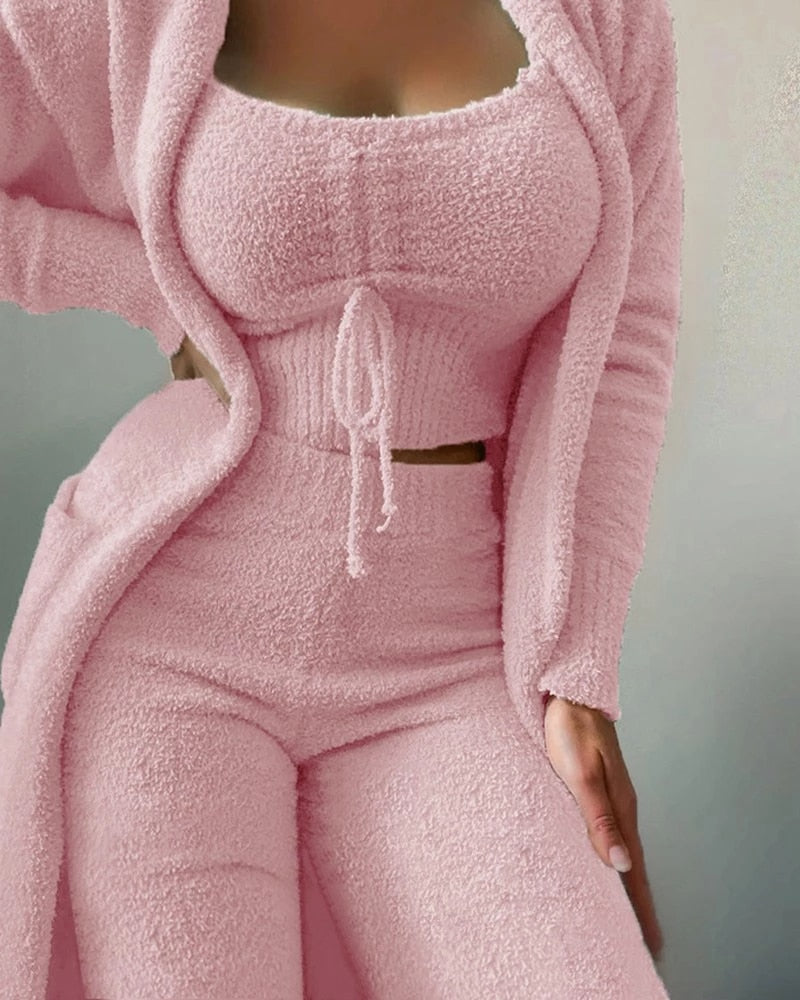 2022 New Winter Women's Velvet Pajamas 3 Pieces Suit S-3XL