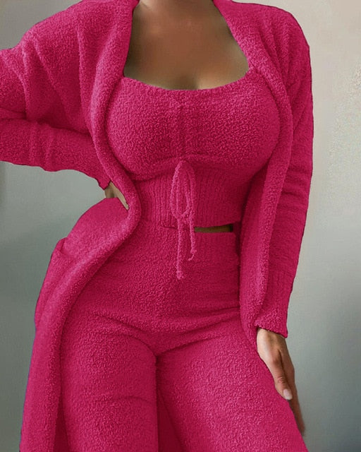 2022 New Winter Women's Velvet Pajamas 3 Pieces Suit S-3XL