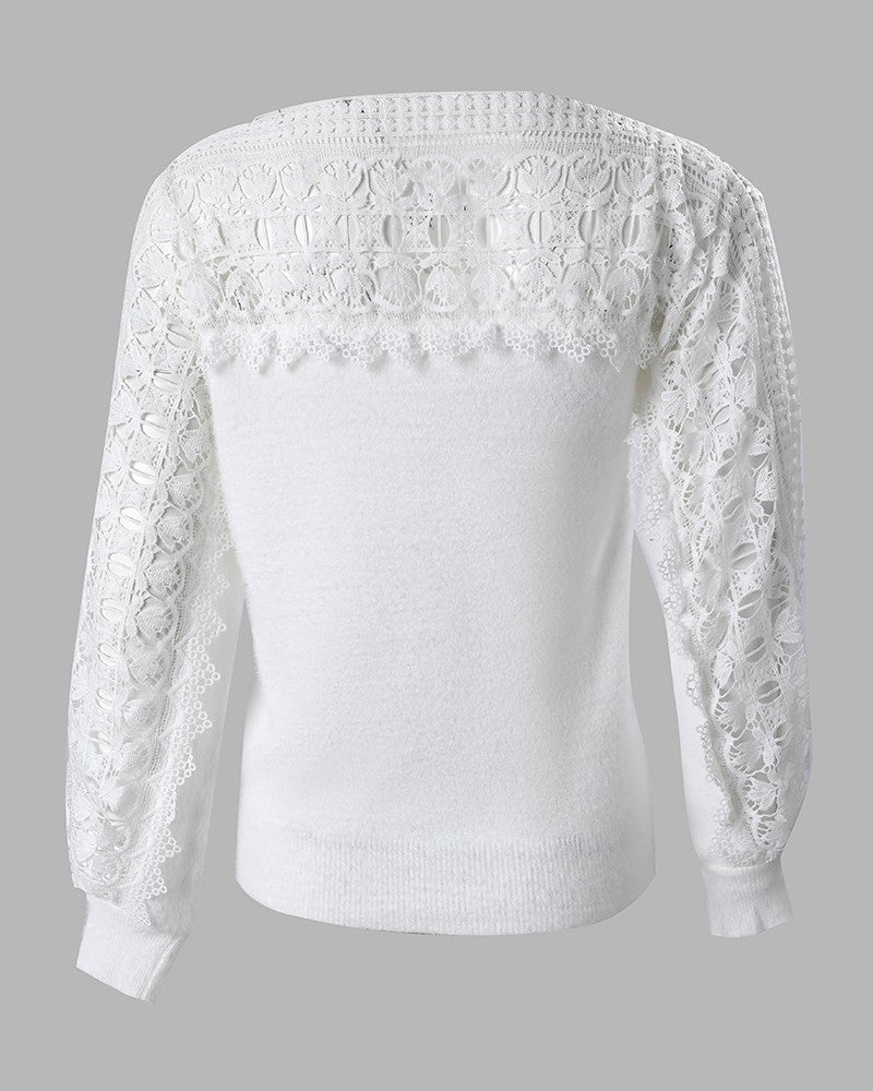 Women's Stylish Guipure Lace Lantern Sleeve Sweater