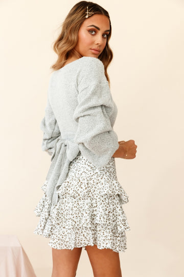 MORAIS RUCHED SLEEVE SWEATER CROP TOP NAVY