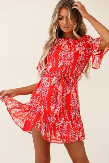 Charlotte Ruffle Hem Dress Floral Spring Print Red