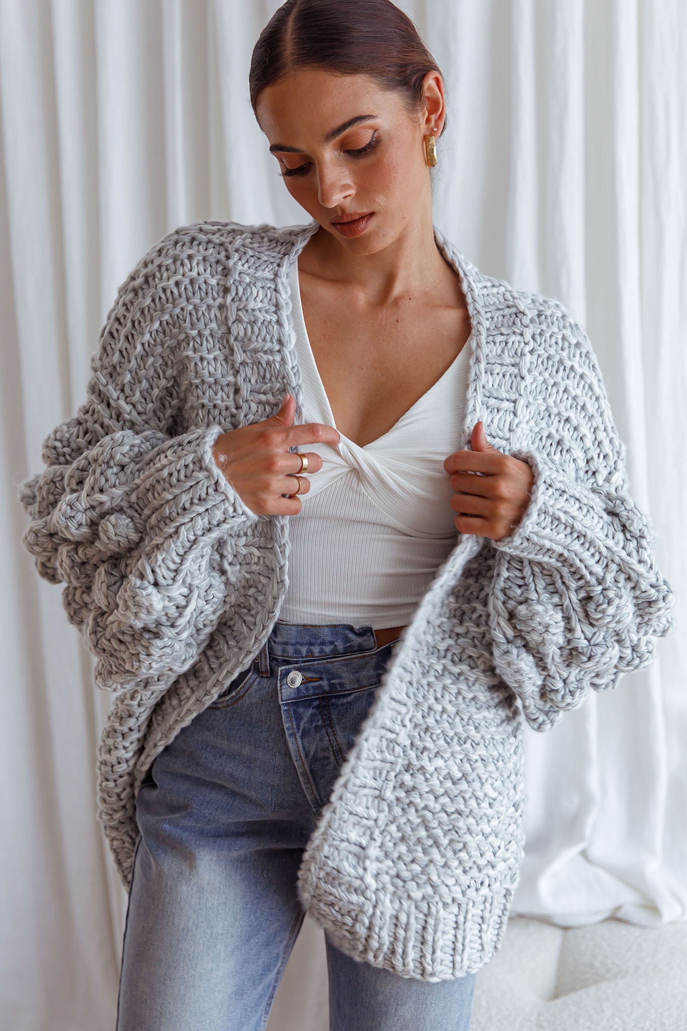 MOSCOW CHUNKY KNIT OVERSIZED CARDIGAN OATMEAL