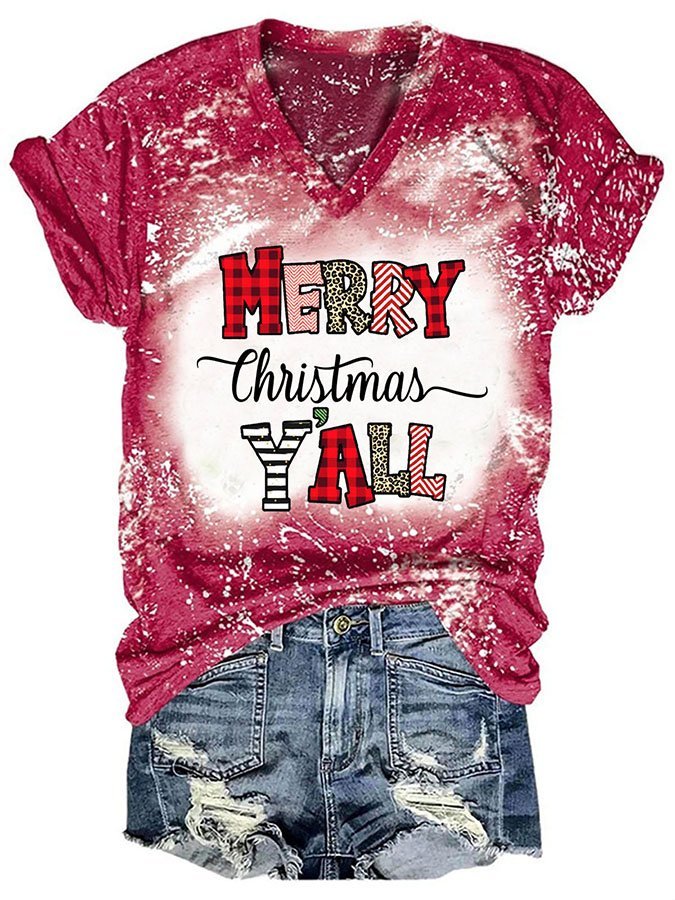 Merry Christmas Tie-Dye Print Short-Sleeve T-Shirt