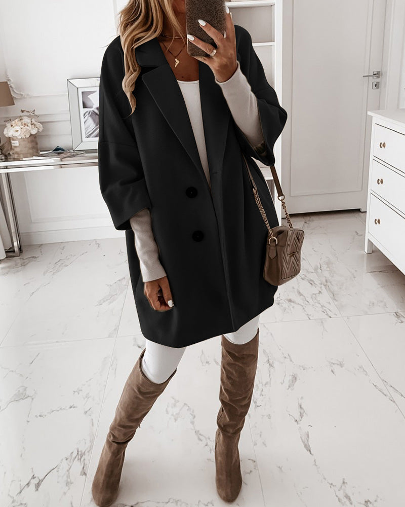 Women's Fashion Button Design Long Sleeve Casual Coat