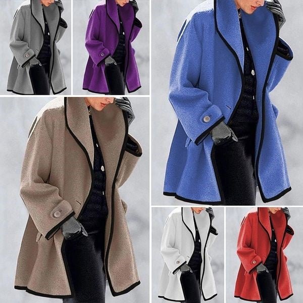 Women's Stylish Hooded Color Block Woolen Coat