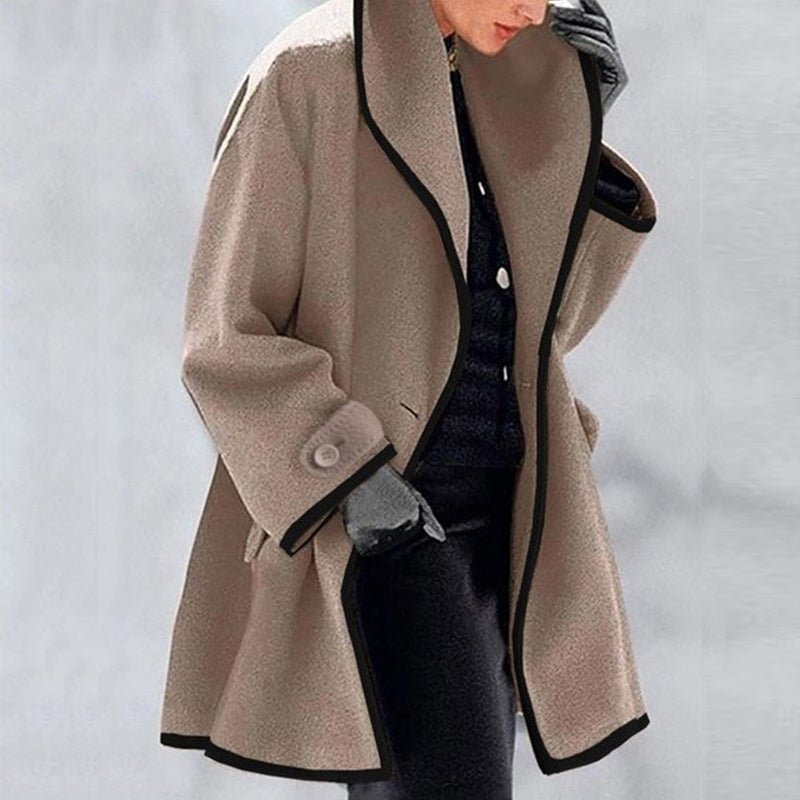 Women's Stylish Hooded Color Block Woolen Coat