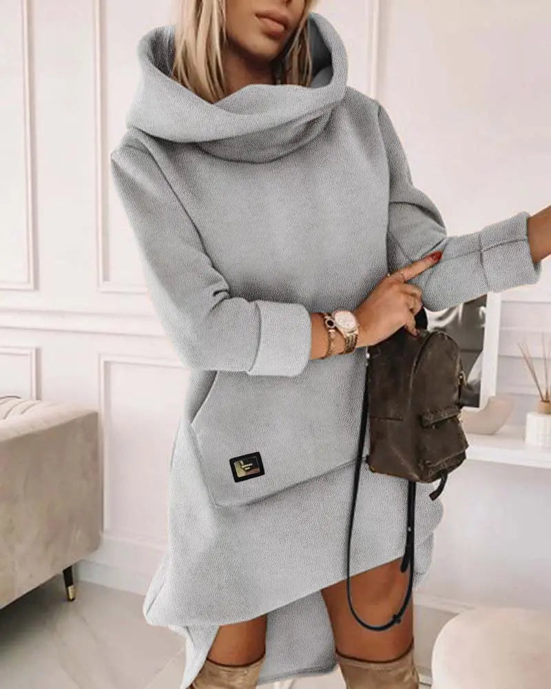 High Neck Long Sleeve Sweatshirt Casual Dress
