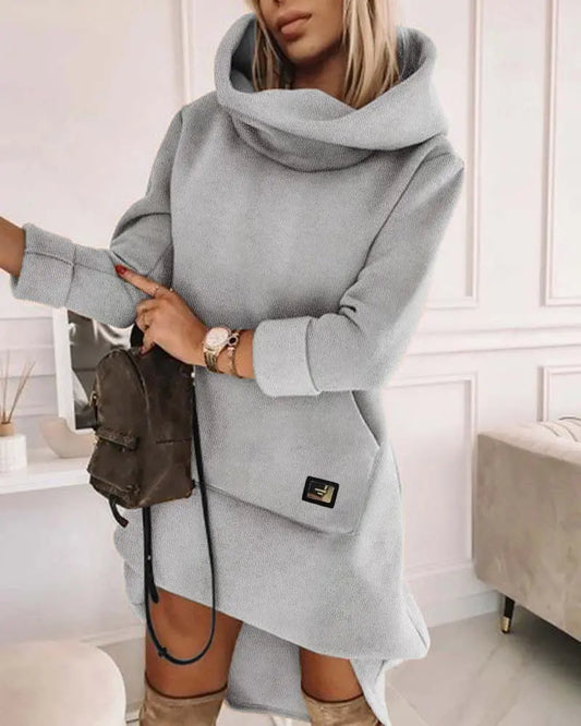High Neck Long Sleeve Sweatshirt Casual Dress