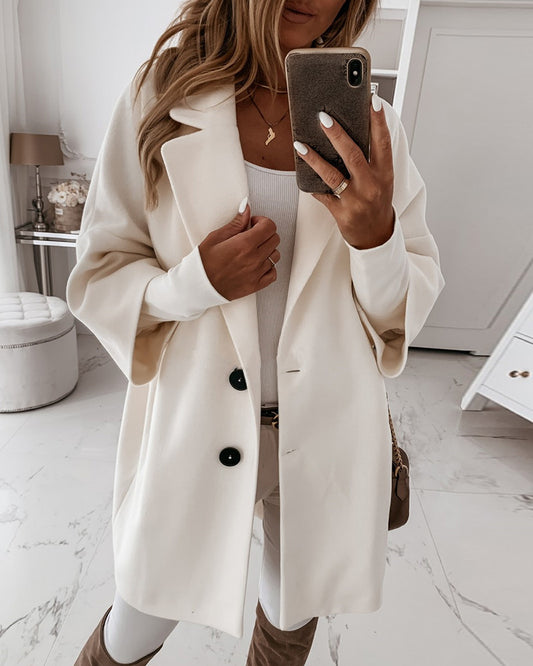 Women's Fashion Button Design Long Sleeve Casual Coat