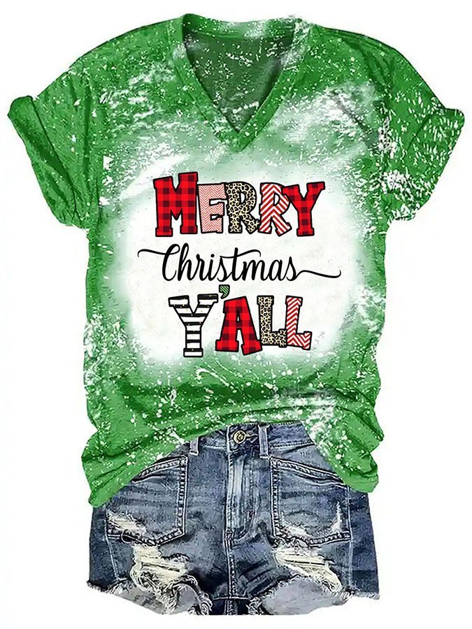 Merry Christmas Tie-Dye Print Short-Sleeve T-Shirt