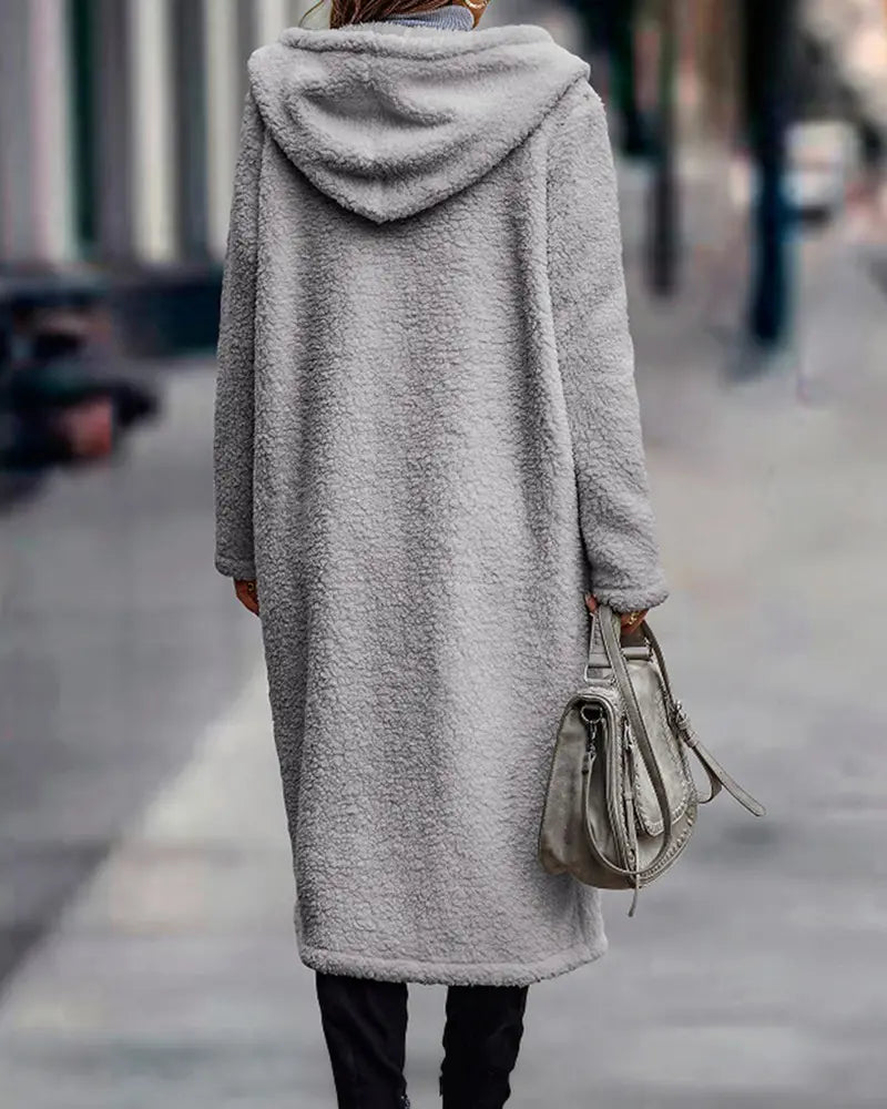Women's Hooded Long Sleeve Longline Teddy Coat
