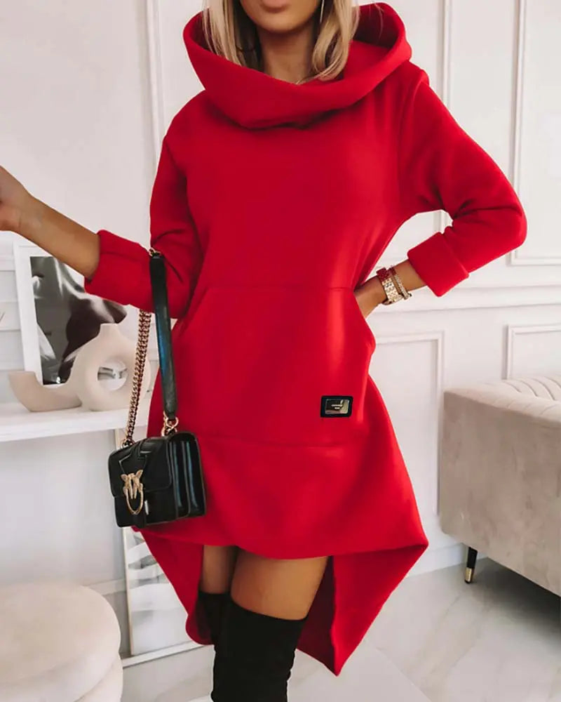 High Neck Long Sleeve Sweatshirt Casual Dress