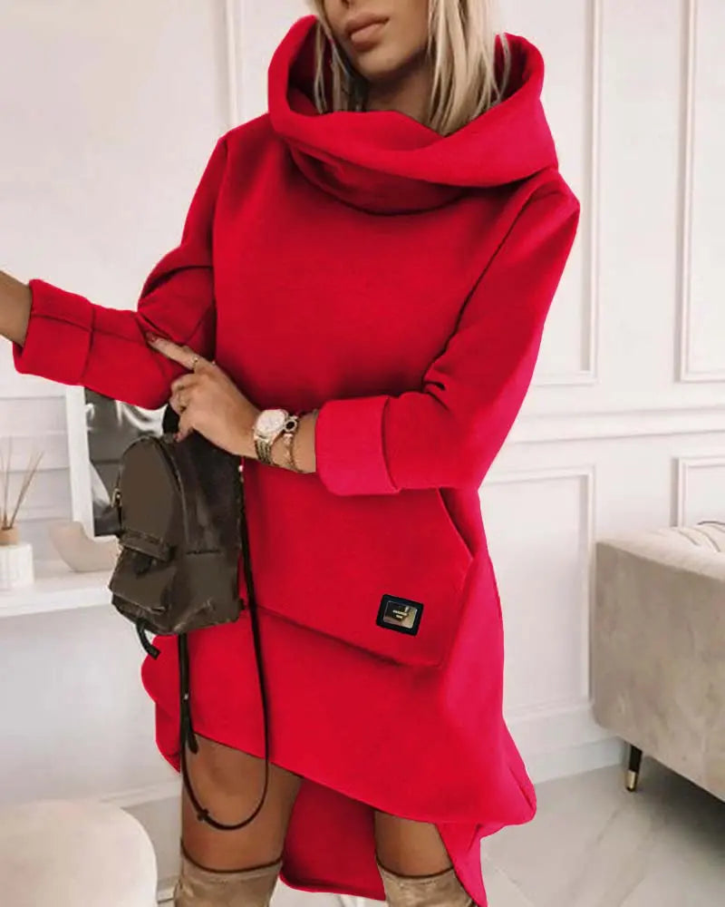 High Neck Long Sleeve Sweatshirt Casual Dress