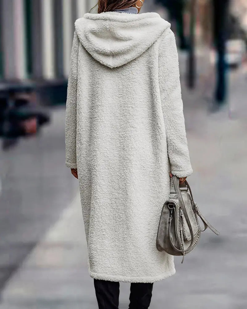Women's Hooded Long Sleeve Longline Teddy Coat
