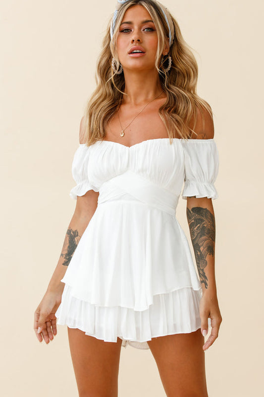 Charlotte Off-Shoulder Tie Back Romper White