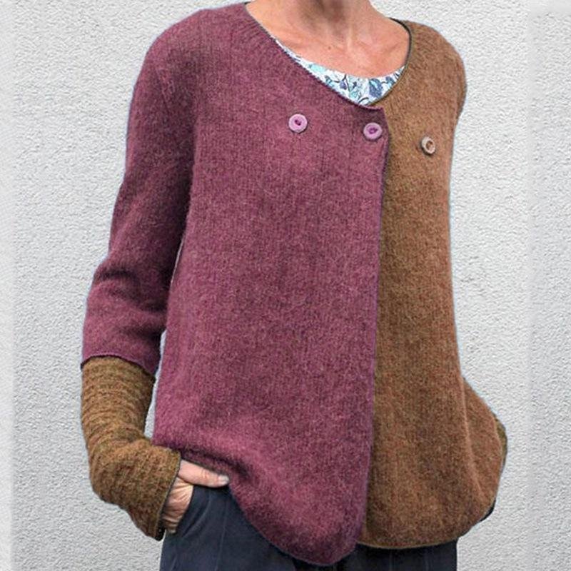 Women's Stylish Casual Contrast Color Loose Knit Sweater