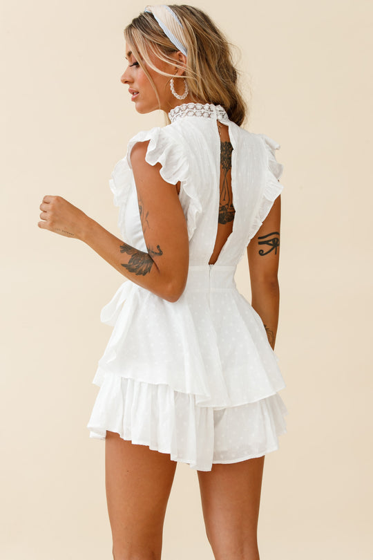 Charlotte Lace Bust High Neck Romper White