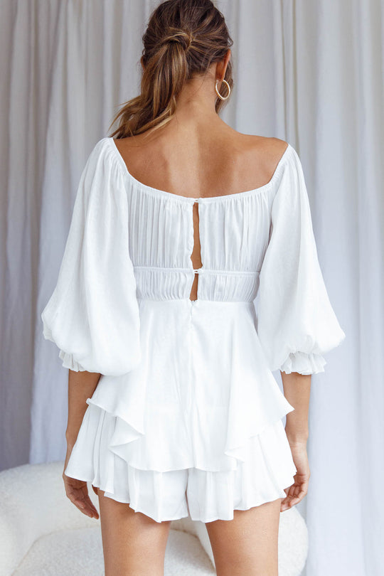Charlotte Lace-up Front Balloon Sleeve Romper White