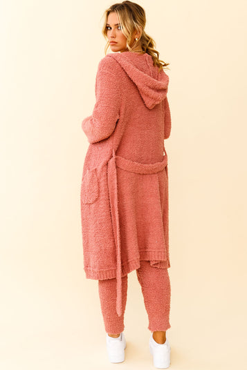Charlotte FUZZY KNIT LONGLINE POCKET CARDIGAN ROSE