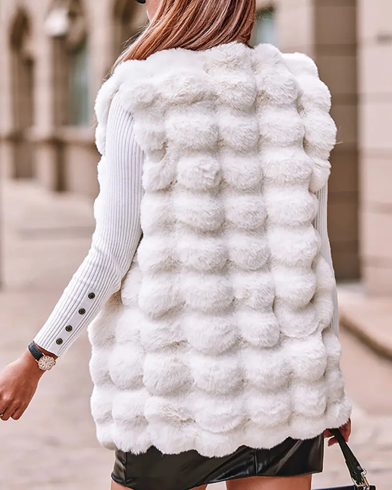 Women's Fashion Chic Faux Fur Fuzzy Vest Coat