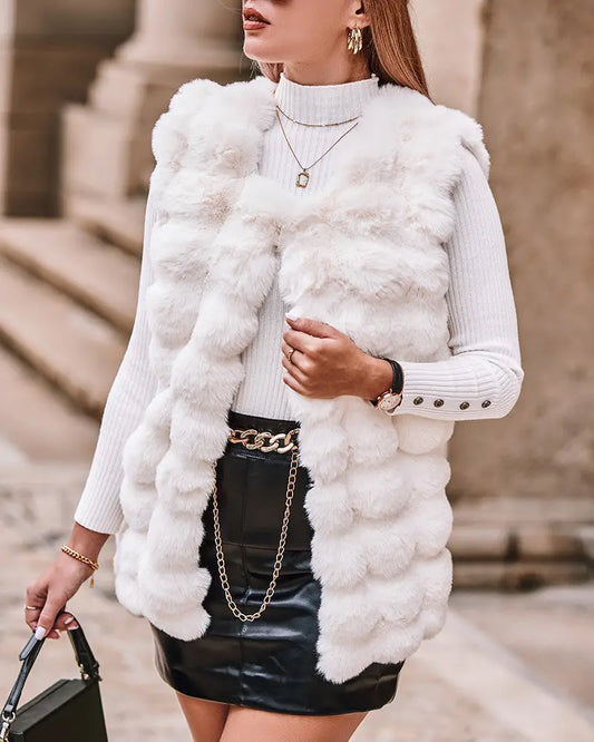 Women's Fashion Chic Faux Fur Fuzzy Vest Coat