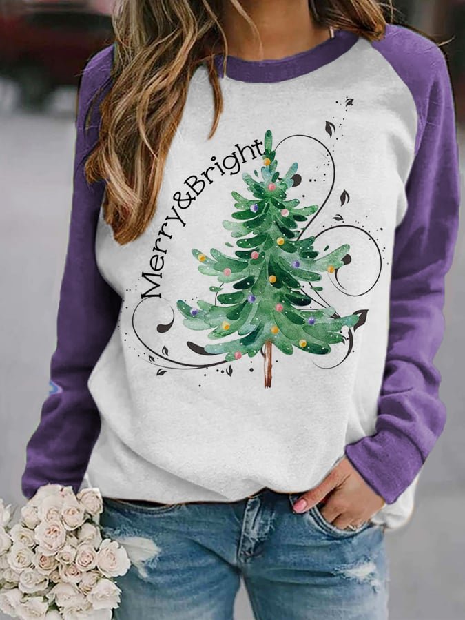 Women's Merry And Bright Christmas Tree🎄 Print Casual Sweatshirt