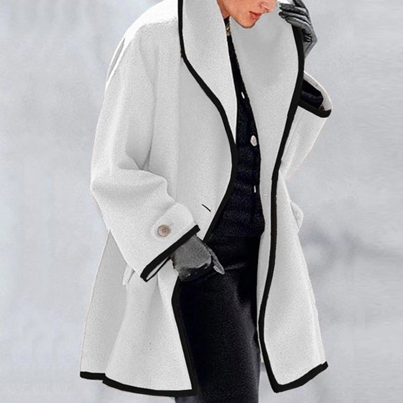 Women's Stylish Hooded Color Block Woolen Coat