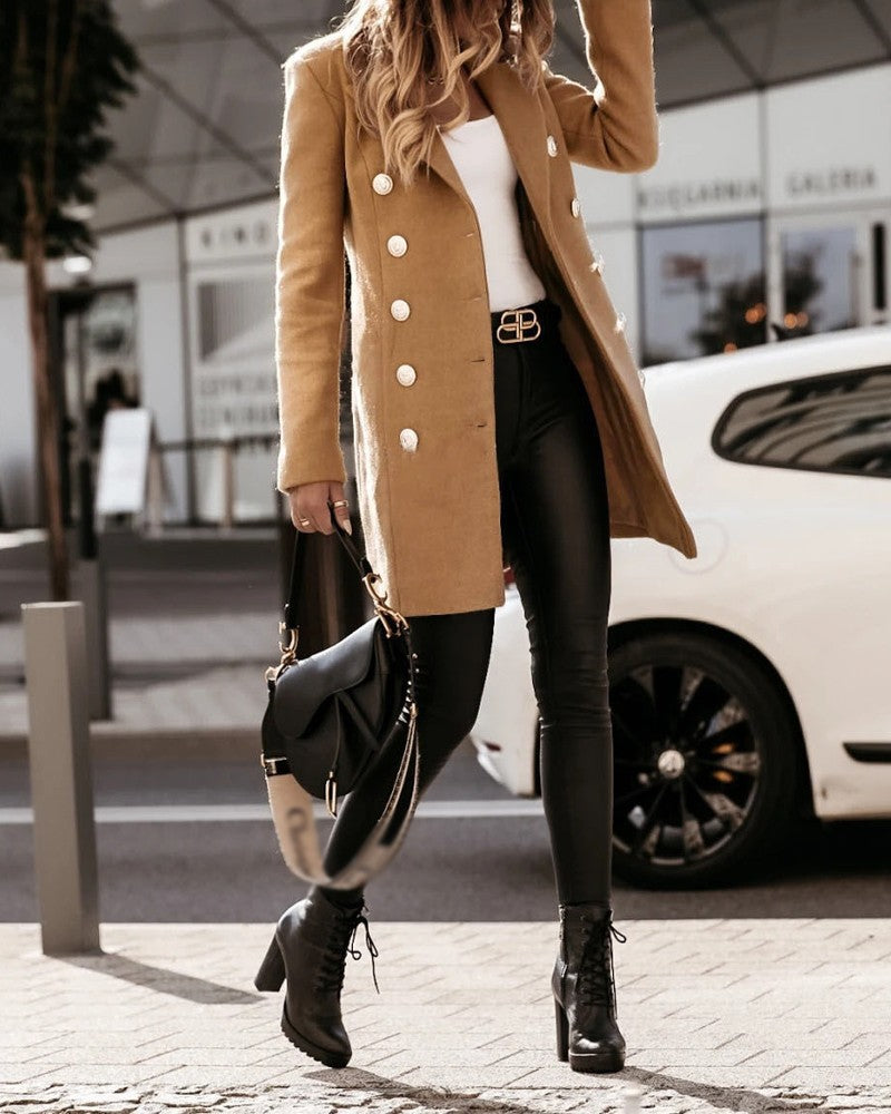 Women's Fashion Long Sleeve Double Breasted Overcoat