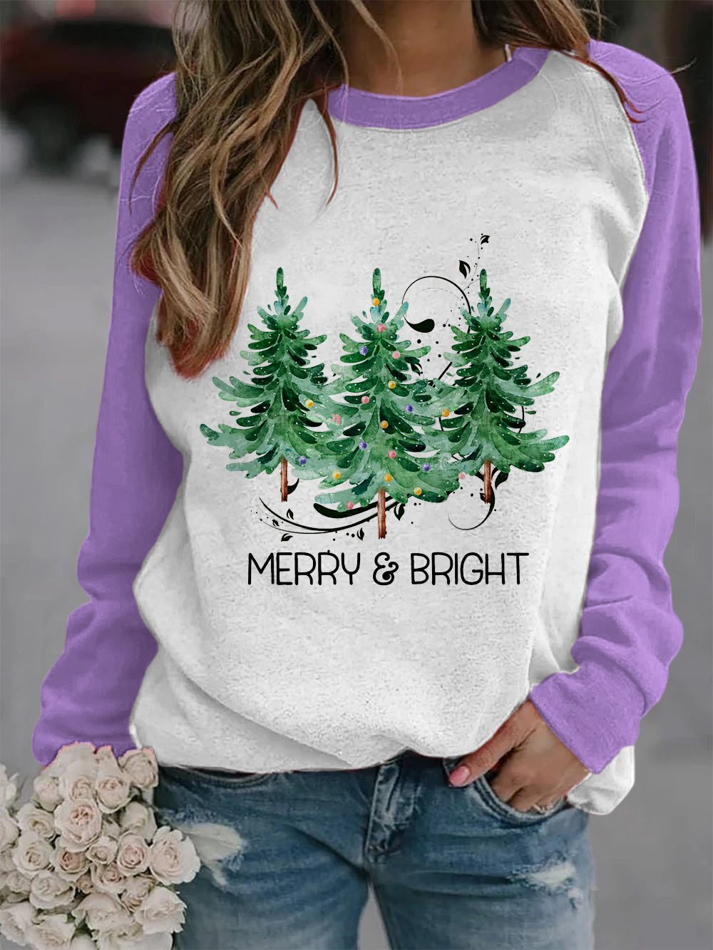Women's Merry And Bright Christmas Tree🎄 Print Casual Sweatshirt