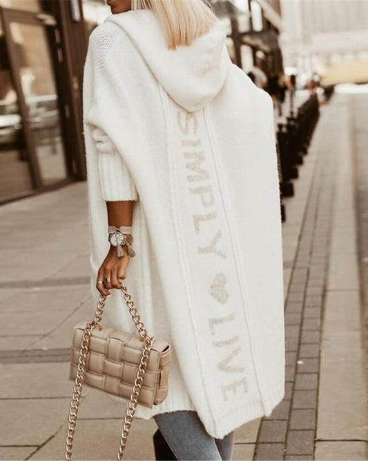 Women's Fashion Letter Heart Print Longline Hooded Cardigan