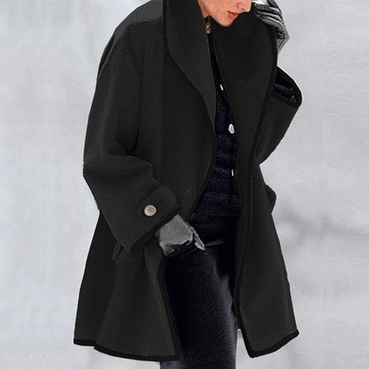 Women's Stylish Hooded Color Block Woolen Coat