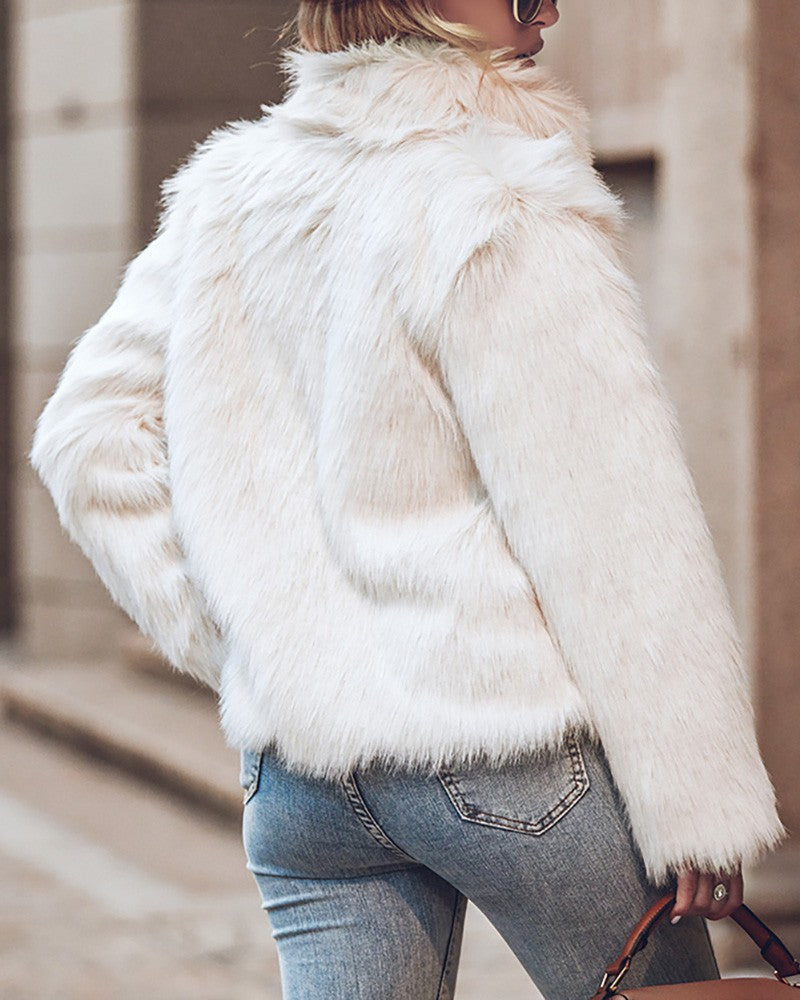 Women's Buttoned Long Sleeve Faux Fur Fluffy Coat