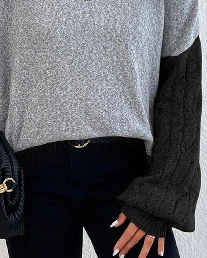 Colorblock Cold Shoulder Lantern Sleeve Sweaters