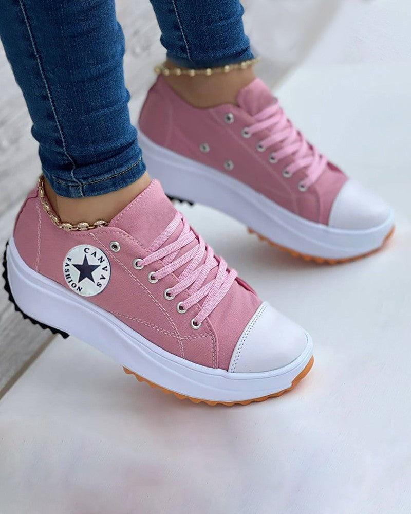 Eyelet Lace-up Flatform Canvas Shoes