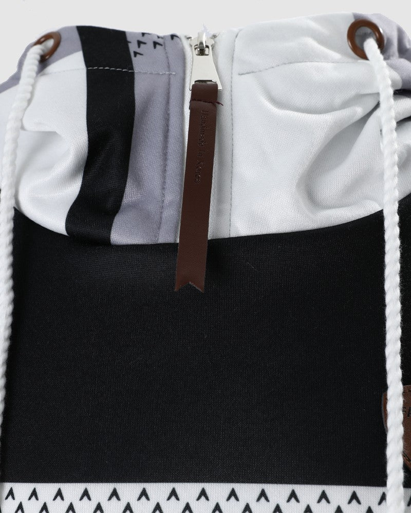 Geometric Print Long Sleeve Drawstring Hoodies