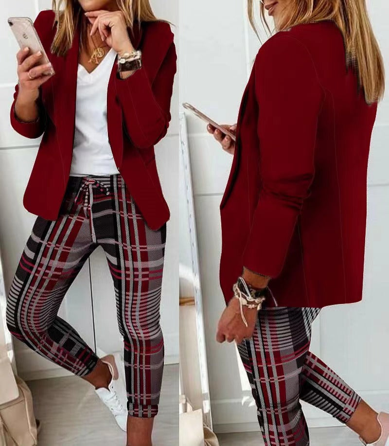 Lapel Neck Blazer Coat & Drawstring Pants Set