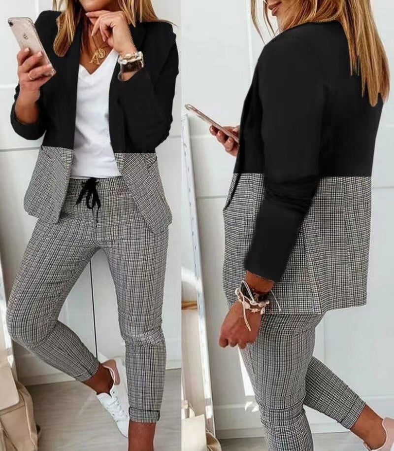 Lapel Neck Blazer Coat & Drawstring Pants Set