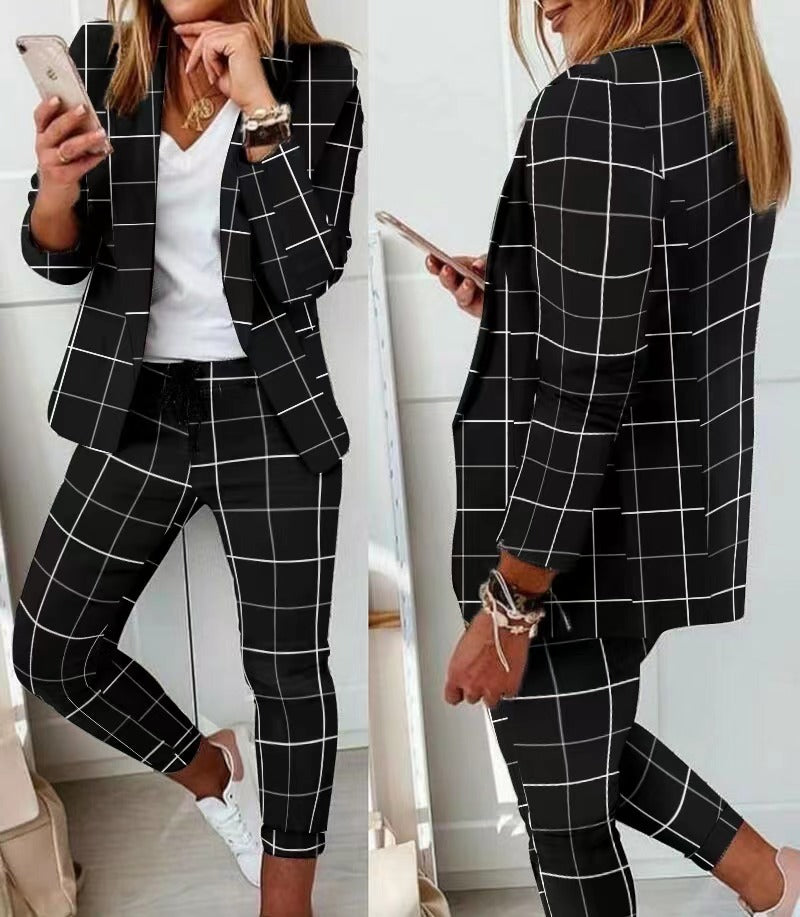 Lapel Neck Blazer Coat & Drawstring Pants Set