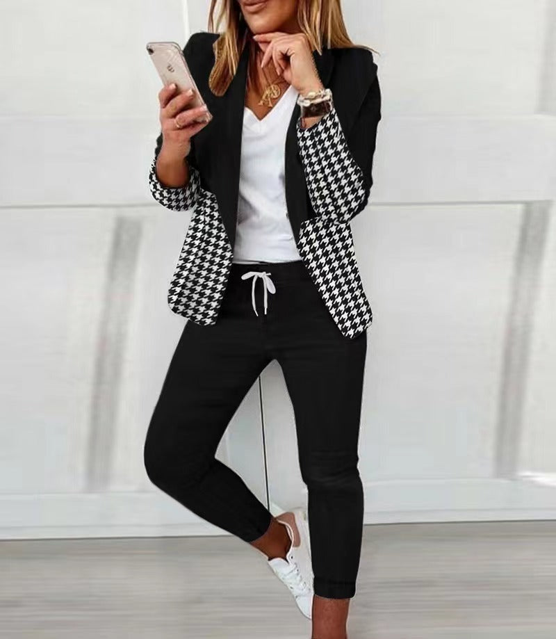 Lapel Neck Blazer Coat & Drawstring Pants Set