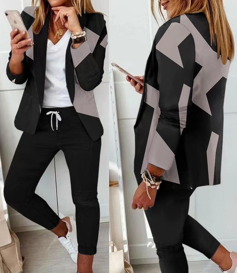 Lapel Neck Blazer Coat & Drawstring Pants Set